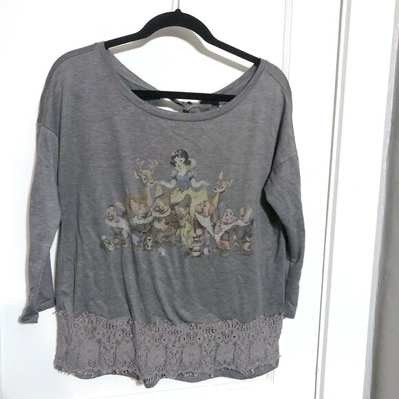 Disney Tops - Lauren Conrad X Disney Snow White tie back sweatshirt gray 3/4 sleeve lace Small